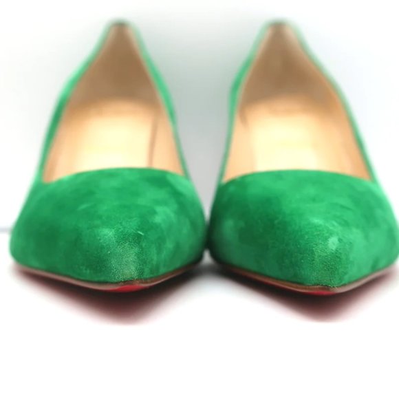 Christian Louboutin Kate 85 Pumps Green Suede Size 38 Pointed Toe Heels NEW - Picture 4 of 10